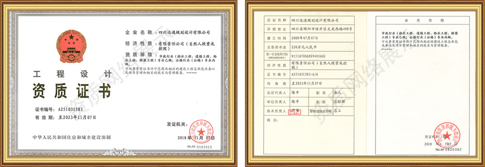 四川遠通規(guī)劃設(shè)計有限公司資質(zhì)榮譽
